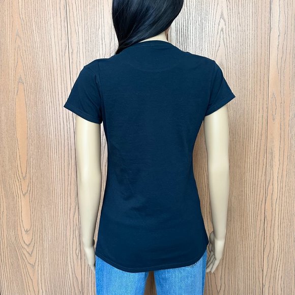 Women Mondo Guerra Black T-Shirt with Silver Foil Motif - Size M - Never used - Picture 2 of 5